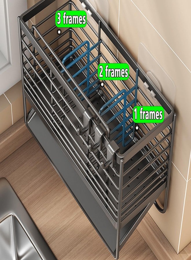 RAKSONIC Utensil Holder, Dish Drainer for Kitchen Counter,3 Compartments Stainless Steel Utensil Drying Rack,Kitchen Utensils Holder with Towel Bar,Self-Draining Tray Design(Black) - Image 3